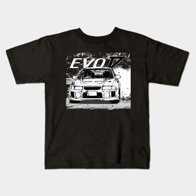 initial d lan evo 5 powerslide drift jdm Kids T-Shirt by cowtown_cowboy